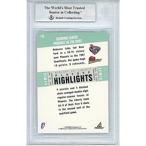 Rebecca Lobo Liberty Signed 1998 WNBA Pinnacle Basketball Card Beckett Autograph - Picture 2 of 4